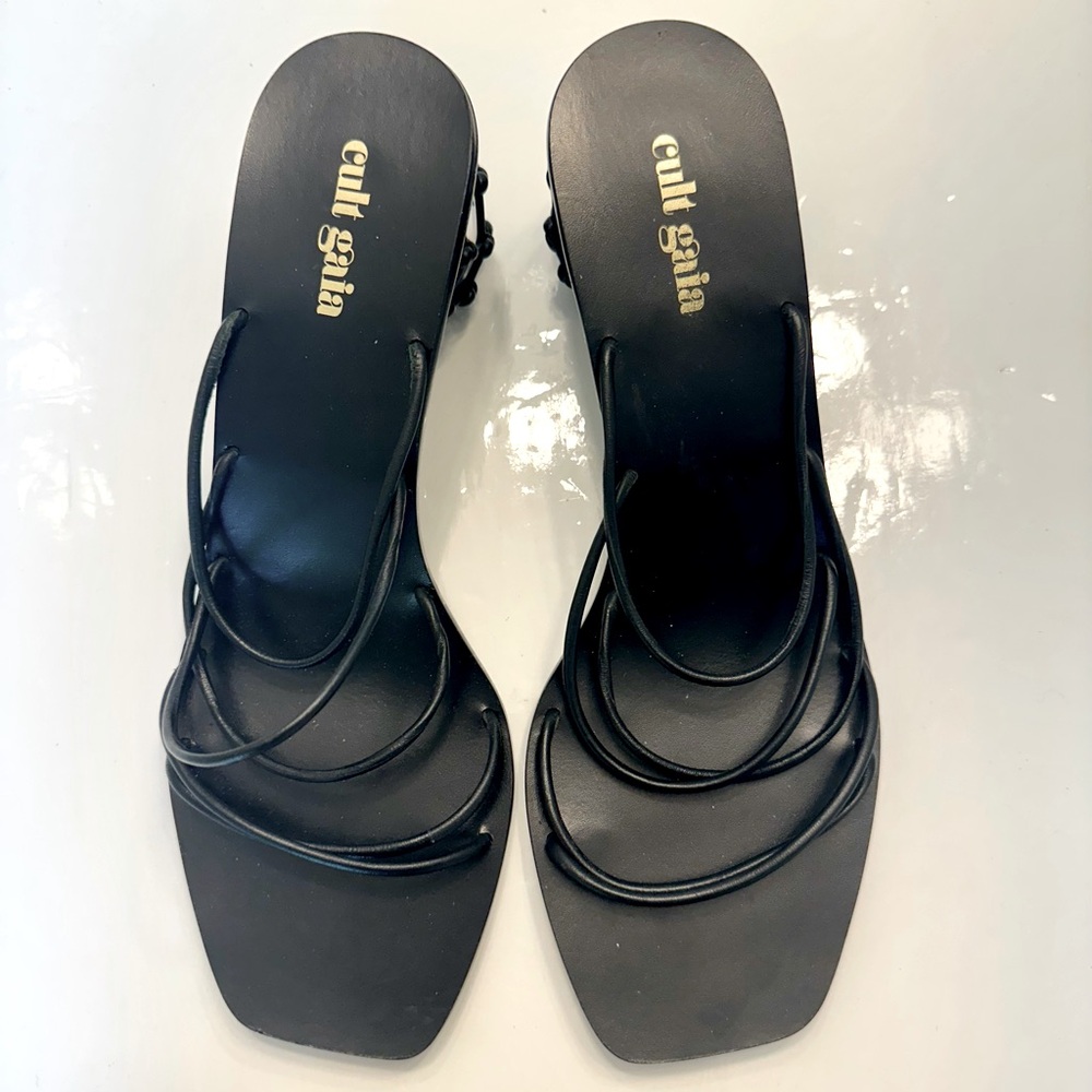 Authentic Cult Gaia Black Strappy Geometric Clear Ball Heel Sandals - Picture 9 of 12